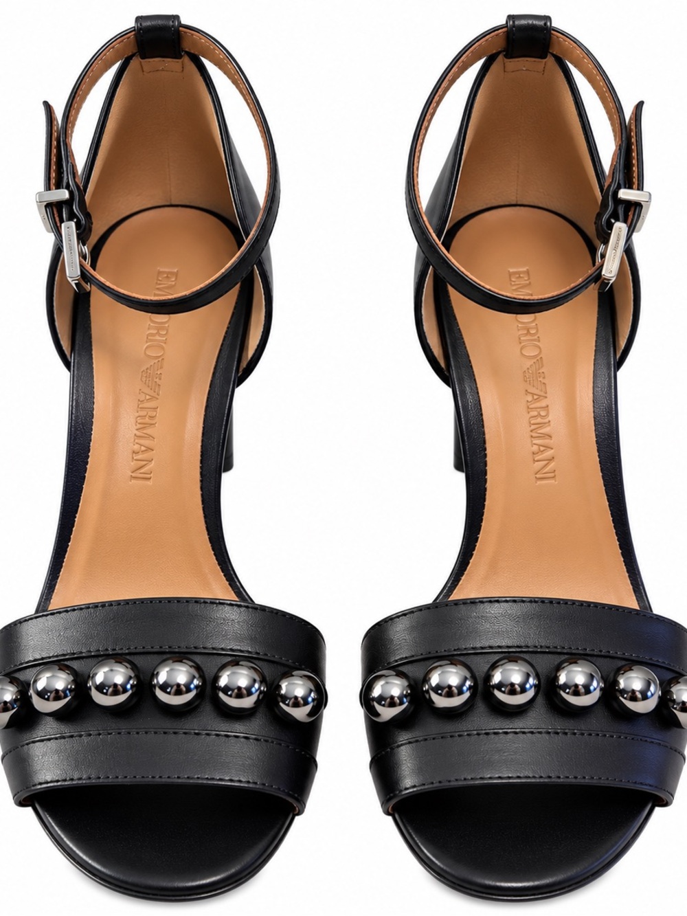 Emporio Armani Black Leather Studded Heels 36.5 New Never Worn